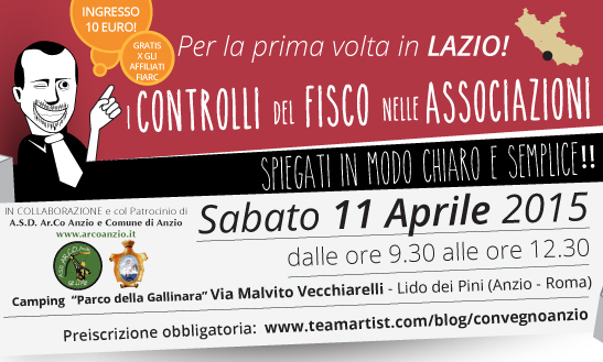 Sabato 11 aprile 2015 ad ANZIO (Roma) convegno sui Controlli Fiscali nelle Associazioni