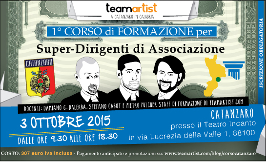 3 Ottobre 2015: Corso a CATANZARO per Super Dirigenti di Associazione di TeamArtist