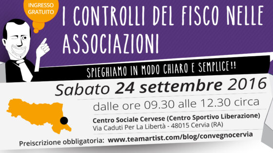Sabato 24 Settembre 2016 a Cervia (RA) convegno su I Diritti e i Doveri delle Associazioni durante i controlli fiscali